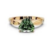 Solitaire Engagement Ring Setting for Fancy Green Heart-Shaped Center with Carved Leaf Shoulders and Prong Head in Yellow Gold