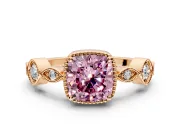 Vintage Station Engagement Ring Setting for Fancy Pink Cushion Cut Center with Accents and Prong Head in Rose Gold