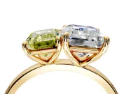 Fancy Yellow Emerald Cut and Emerald Cut Lab-Grown Diamond Toi et Moi Engagement Ring with Prong-Set Stones in Yellow Gold