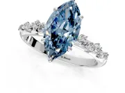Cluster Engagement Ring Setting for Fancy Blue Marquise Center with Round Cut Accent Band and Prong Head in White Gold