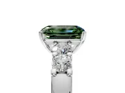5 Stone Engagement Ring Setting for Fancy Green Emerald Cut Center with Plain Band and Prong Head in Platinum