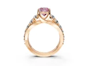 Solitaire Engagement Ring Setting for Fancy Pink Cushion Cut Center with Graduated Shared Prongs and Prong Head in Rose Gold