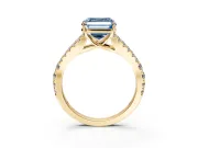 Solitaire Engagement Ring Setting for Fancy Blue Asscher Cut Center with Pave Split Shank and Prong Head in Yellow Gold