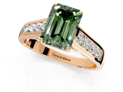 Solitaire Engagement Ring Setting for Fancy Green Emerald Cut Center with Round Cut Channel Band and Prong Head in Rose Gold