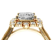 Milgrain Halo Engagement Ring Setting for Princess Cut Center with Bezel Point Accents and Prong Head in Yellow Gold