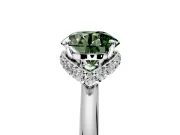 Hidden Halo Engagement Ring Setting for Fancy Green Round Cut Center with Plain Rounded Band and Prong Head in Platinum