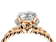 Halo Engagement Ring Setting for Oval Center with Rope Twist Split Shank and Prong Head in Rose Gold