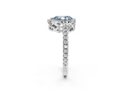 Accent Halo Engagement Ring Setting for Fancy Blue Pear-Shaped Center with Full-Length Pave Band and Prong Head in Sterling Silver