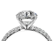 Solitaire Engagement Ring Setting for Round Cut Center with Domed Multi-Row Pave Band and Prong Head in Sterling Silver