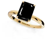 Hidden Halo Engagement Ring Setting for Fancy Black Emerald Cut Center with Plain Band and Tall Prong Head in Yellow Gold