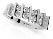 Round Cut Lab-Grown Diamond Two-Row Channel-Set Anniversary Wedding Band with Vertical Prongs in Sterling Silver