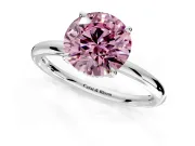 Hidden Halo Engagement Ring Setting for Fancy Pink Round Cut Center with Thin Rounded Band and Prong Head in Platinum