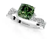 Solitaire Engagement Ring Setting for Fancy Green Cushion Cut Center with Bar-Station Pave Twist and Prong Head in Sterling Silver