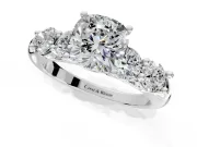 5 Stone Engagement Ring Setting for Cushion Cut Center with Graduated Accents and Prong Head in Sterling Silver