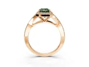Halo Engagement Ring Setting for Fancy Green Radiant Cut Center with Pave Split Shank and Prong Head in Rose Gold