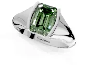 Tension Engagement Ring Setting for Fancy Green Emerald Cut Center with Wide Tapered Band and Tension Head in Platinum