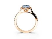 Floral Engagement Ring Setting for Fancy Blue Princess Cut Center with Pave Band and Floral Prong Head in Rose Gold