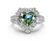Halo Engagement Ring Setting for Fancy Green Heart-Shaped Center with Two-Strand Split Shank and Prong Head in Platinum