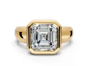 Solitaire Engagement Ring Setting for Asscher Cut Center with Wide Band and Bezel Head in Yellow Gold