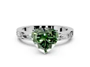 Solitaire Engagement Ring Setting for Fancy Green Heart-Shaped Center with Channel Baguette Band and Prong Head in Platinum