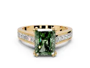 Solitaire Engagement Ring Setting for Fancy Green Radiant Cut Center with Channel Band and Double Claw Prong Head in Yellow Gold