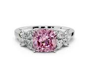 Floral Engagement Ring Setting for Fancy Pink Cushion Cut Center with Marquise Cluster Shoulders and Prong Head in White Gold