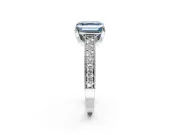 Solitaire Engagement Ring Setting for Fancy Blue Asscher Cut Center with Milgrain-Framed Pave Band and Prong Head in Sterling Silver