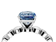 Solitaire Engagement Ring Setting for Fancy Blue Radiant Cut Center with Beaded Bezel Station Band and Prong Head in Sterling Silver