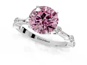 Solitaire Engagement Ring Setting for Fancy Pink Round Cut Center with Bezel Station Band and Prong Head in Sterling Silver