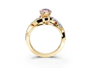 Halo Engagement Ring Setting for Fancy Pink Marquise Center with Marquise and Pave Bypass Band and Prong Head in Yellow Gold