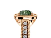 Milgrain Halo Engagement Ring Setting for Fancy Green Cushion Cut Center with Pave Band and Prong Head in Rose Gold