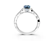 Solitaire Engagement Ring Setting for Fancy Blue Emerald Cut Center with Twisted Pave Split Shank and Prong Head in Sterling Silver