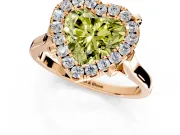 Single Halo Engagement Ring Setting for Fancy Yellow Heart-Shaped Center with Corner Claws, Plain Band and Prong Head in Rose Gold