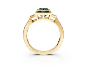 Cluster Engagement Ring Setting for Fancy Green Princess Cut Center with Milgrain Shoulder Clusters and Prong Head in Yellow Gold