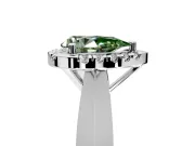 Halo Engagement Ring Setting for Fancy Green Pear-Shaped Center with Square Band and Prong Head in Sterling Silver