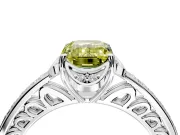 Floral Engagement Ring Setting for Fancy Yellow Emerald Cut Center with Four Accent Clusters and Prong Head in Platinum