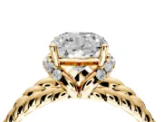 Halo Engagement Ring Setting for Cushion Cut Center with Rope Twist Split Shank and Prong Head in Yellow Gold
