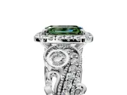 Milgrain Halo Engagement Ring Setting for Fancy Green Emerald Cut Center with Shoulder Bezels and Prong Head in Platinum