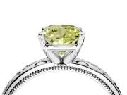Solitaire Engagement Ring Setting for Fancy Yellow Cushion Cut Center with Scrollwork Band and Prong Head in Platinum