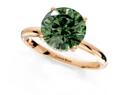 Hidden Halo Engagement Ring Setting for Fancy Green Round Cut Center with Thin Round-Wire Band and Prong Head in Rose Gold