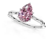 Solitaire Engagement Ring Setting for Fancy Pink Pear-Shaped Center with Bamboo Band and Prong Head in Sterling Silver