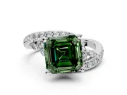 Solitaire Engagement Ring Setting for Fancy Green Asscher Cut Center with Pave Bypass Twist Band and Prong Head in Sterling Silver