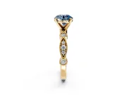 Solitaire Engagement Ring Setting for Fancy Blue Round Cut Center with Milgrain Bezel Accents and Prong Head in Yellow Gold
