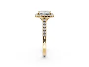 Halo Engagement Ring Setting for Princess Cut Center with Raised Halo, Pave Band and Prong Head in Yellow Gold