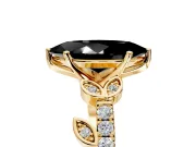Leaf Motif Engagement Ring Setting for Fancy Black Marquise Center with Pave Band and Prong Head in Yellow Gold