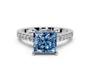 Solitaire Engagement Ring Setting for Fancy Blue Princess Cut Center with Crossover Accents and Prong Head in Platinum