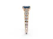 Solitaire Engagement Ring Setting for Fancy Blue Emerald Cut Center with Pave Cathedral Shoulders and Prong Head in Rose Gold
