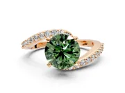 Solitaire Engagement Ring Setting for Fancy Green Round Cut Center with Pave Bypass Swirl Band and Prong Head in Rose Gold