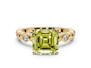 Solitaire Engagement Ring Setting for Fancy Yellow Asscher Cut Center with Beaded Bezel Station Band and Prong Head in Yellow Gold