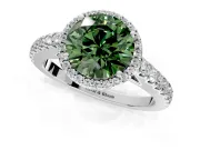 Halo Engagement Ring Setting for Fancy Green Round Cut Center with Full Pave Band and Prong Head in White Gold